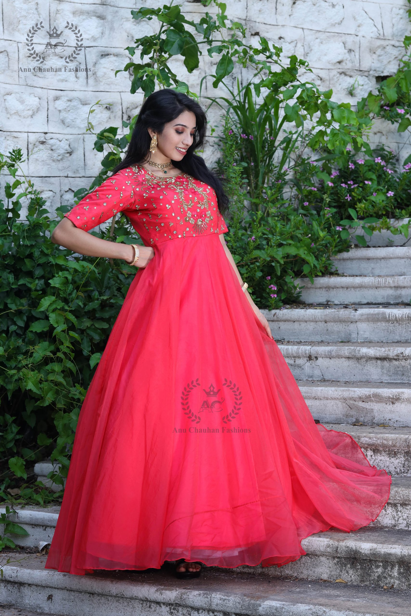 Heavy Embroidered Wedding Wear Red Gown at Rs.4000/Piece in allahabad offer  by Krishna Readymade Collection